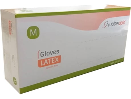 Luvas Descartáveis RUBBERGOLD Latex Sem Pó (tam M 100UN)