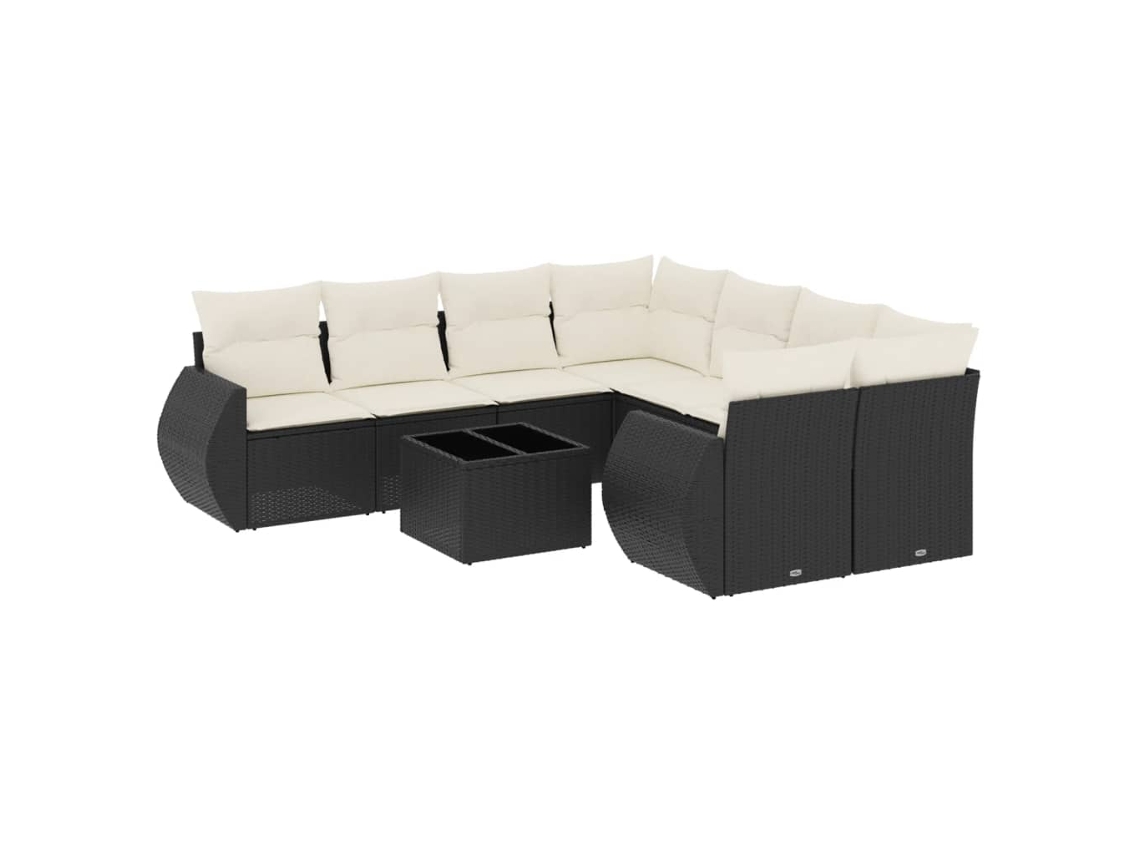 Conjunto de 9 Sofás para Jardim com Almofadões Vime Pe Preto MAISON EXCLUSIVE (9 pcs)