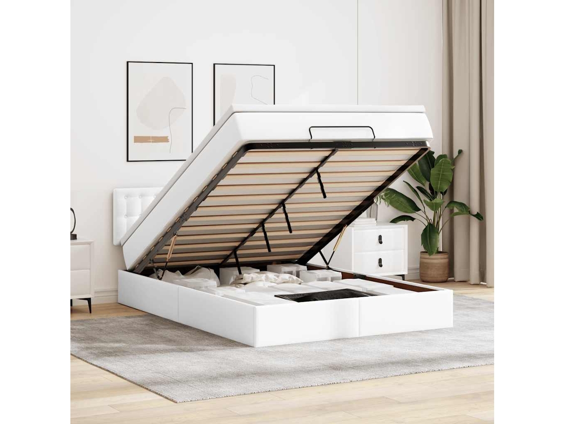 Vidaxl Estrutura De Cama Otomana Com Colchão 140x190 Cm Branca