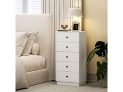 Cassettiera 5 Cassetti Per Camera Da Letto Moderna E Salvaspazio, 47x29x95 Cm, Bianco