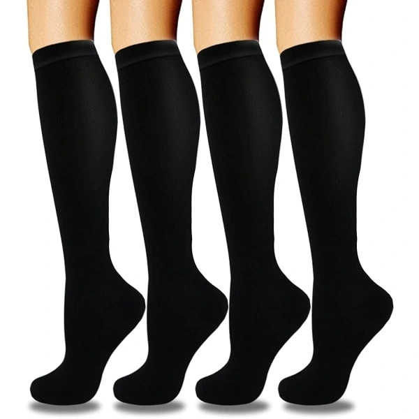 Conjunto Com 4 Pares De Meias De Compressão Pretas, Para Homens E Mulheres