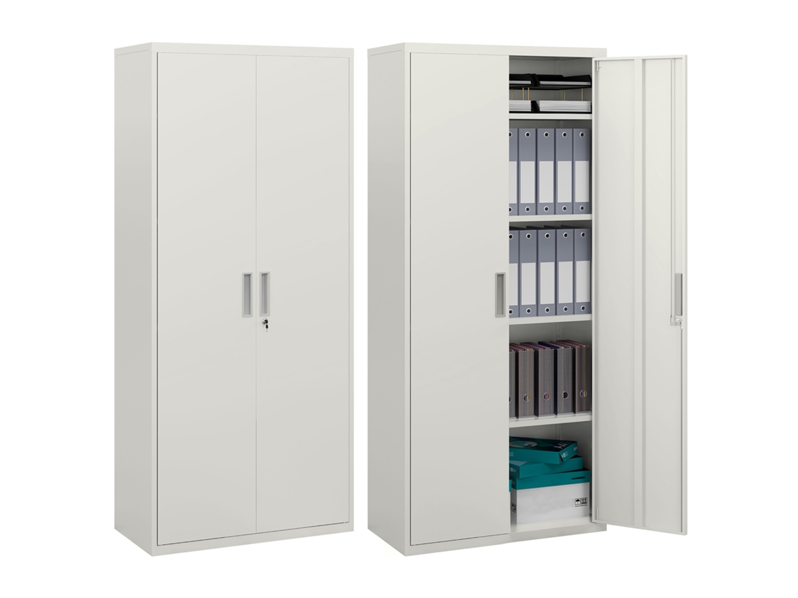 Armário Com 5 Níveis, Presença Elegante, Branco, Para Escritório, Aço, Visual Sofisticado, Prateleiras Internas, Alta Durabilidade
