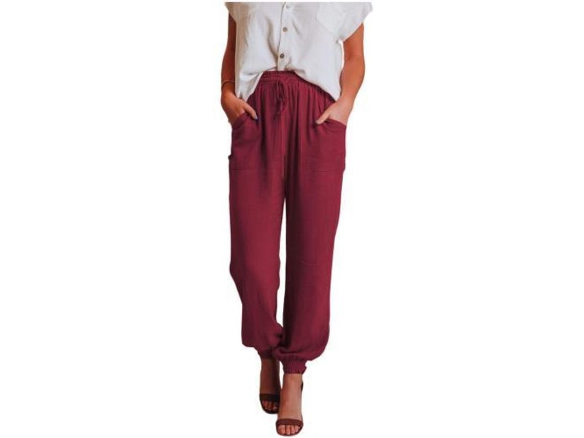 Calças Jogger Femininas com Cinto de Corda Cintura Elástica Soltas com Bolso Tecido Macio Respirável | S/MARCA