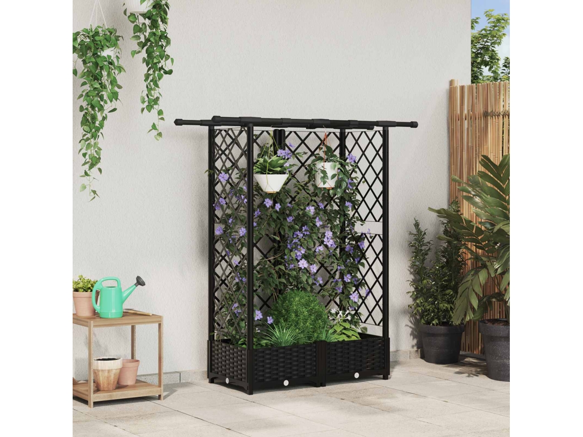 Vidaxl Cama Elevada Com Treliça E Telhado Preto 124 X 40 X 121 Cm Pp