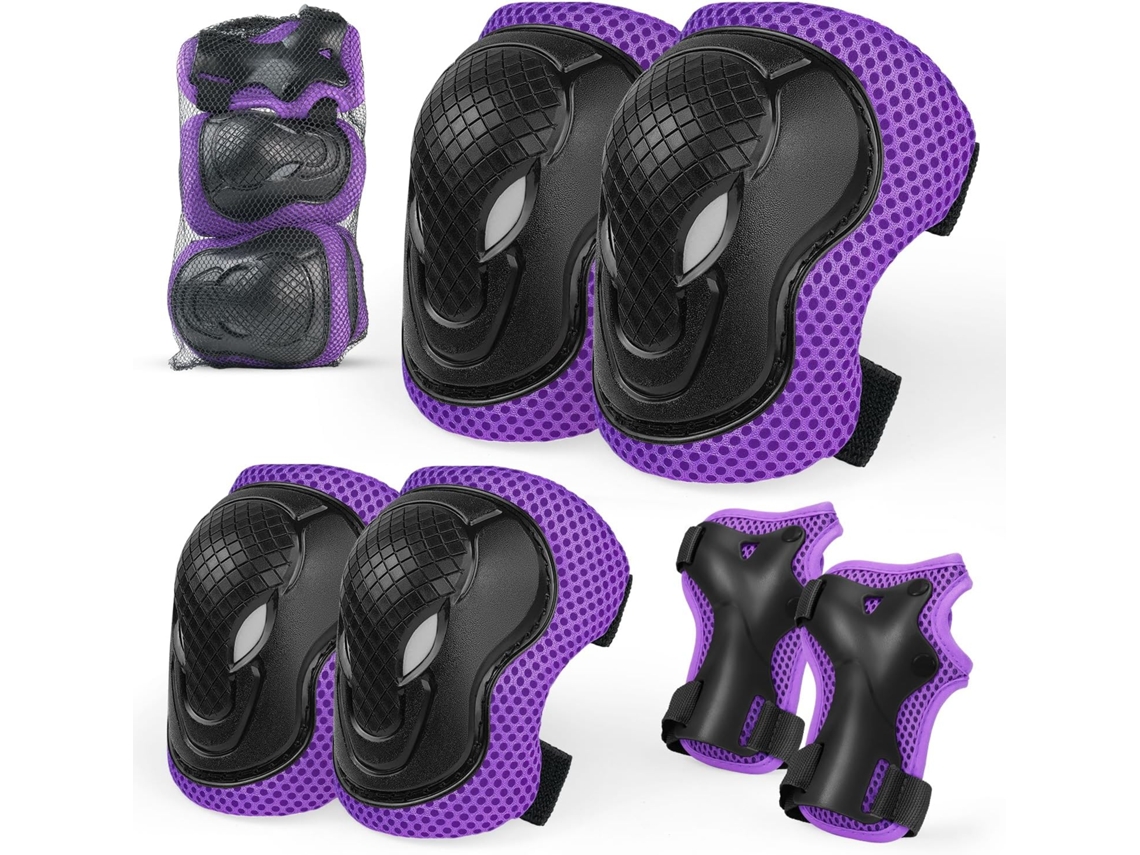 Conjunto de Joelheiras e Cotoveleiras AQUAFORGE para ciclismo, rosa, com protetores de pulso