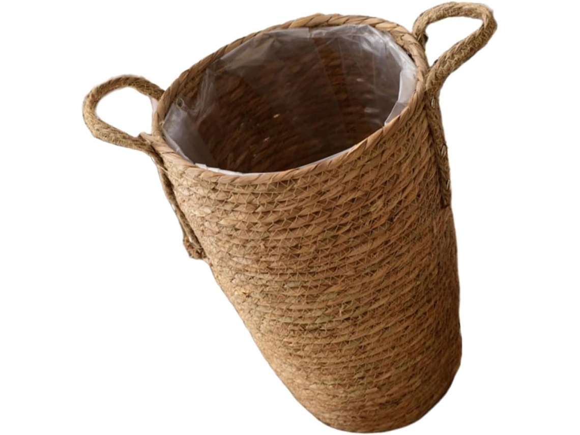 Cesto de Armazenamento em Palha Trançada com Design Elegante e Função de Otimização de Espaço para Plantas em Varanda CHABERLU