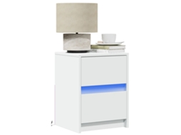 Vidaxl Mesa De Cabeceira Com Luzes Led Derivados De Madeira Branco
