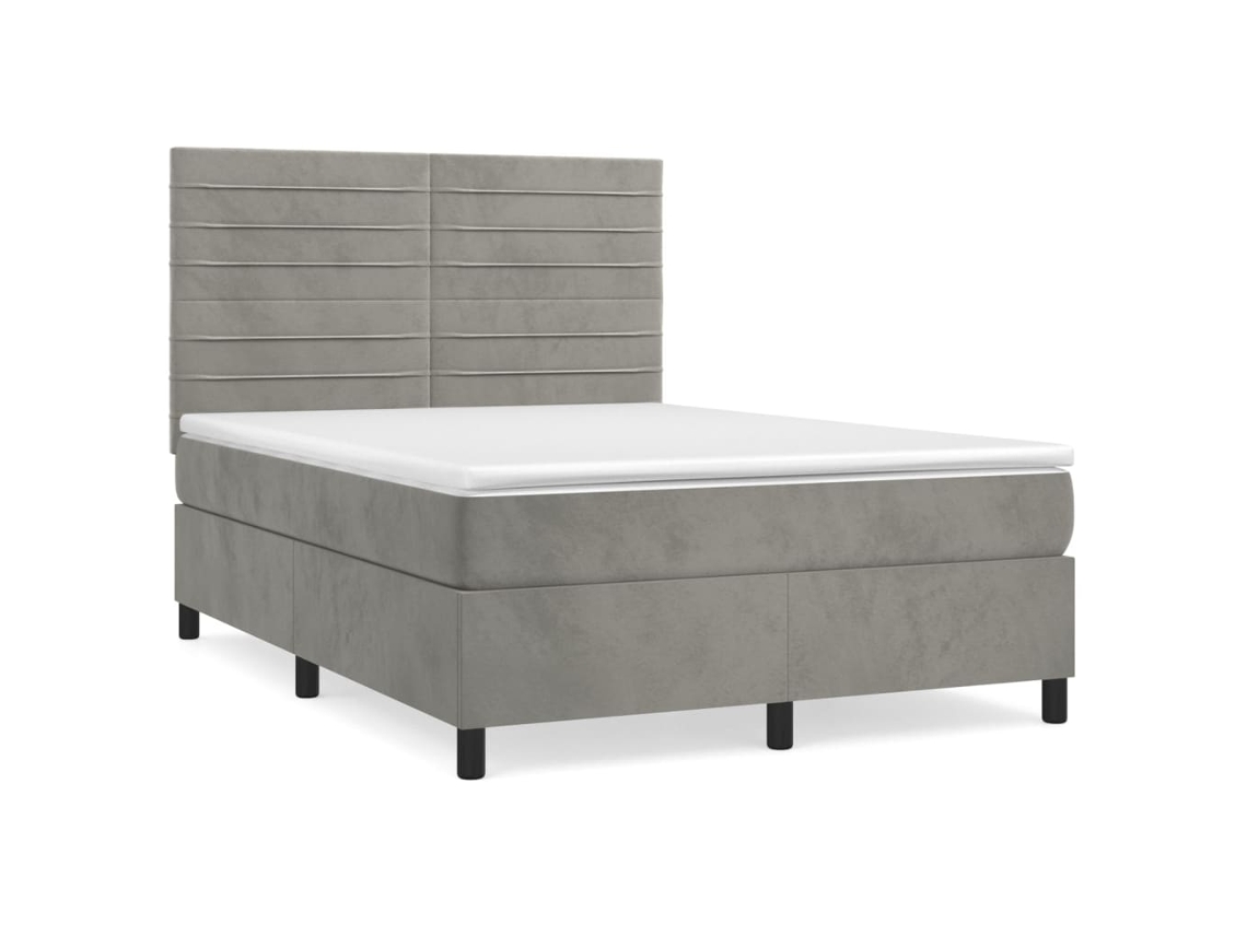 Cama com Molas e Colchão Veludo Cinzento Claro MAISON EXCLUSIVE (140x200 cm)