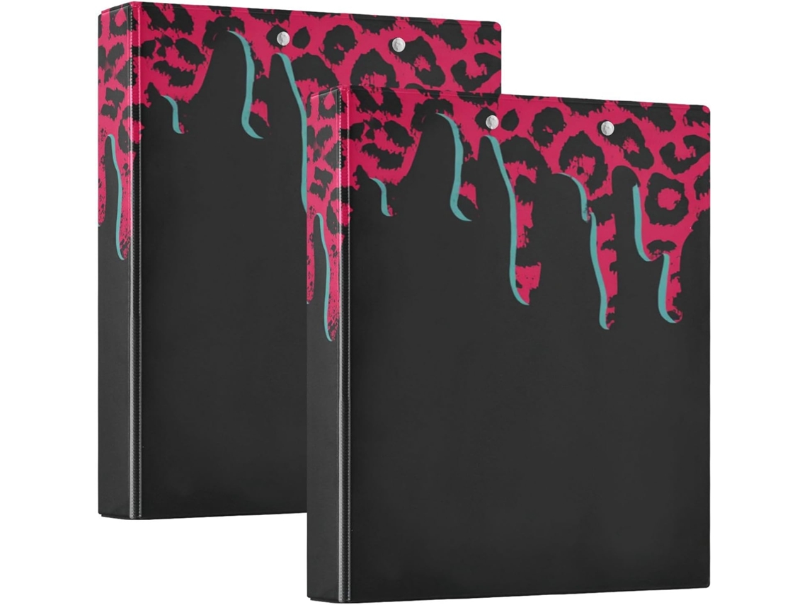Pasta De Escritório Com Estampa Leopardo Vermelha E Preta, 3 Argolas De 1 2 Polegada, 8cm Com Capa De Bolso, Pacote Com