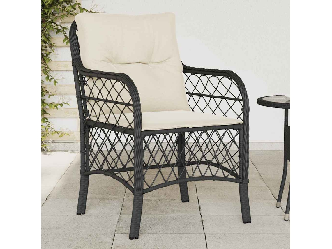 Vidaxl Cadeiras De Jardim Com Almofadões 2 Pcs Vime Pe Preto