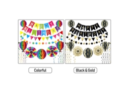 Conjunto de 18 Decoração de Festa Feliz Aniversário em Papel Preto e Dourado para Festas Temáticas Casamentos e Chás | S/MARCA