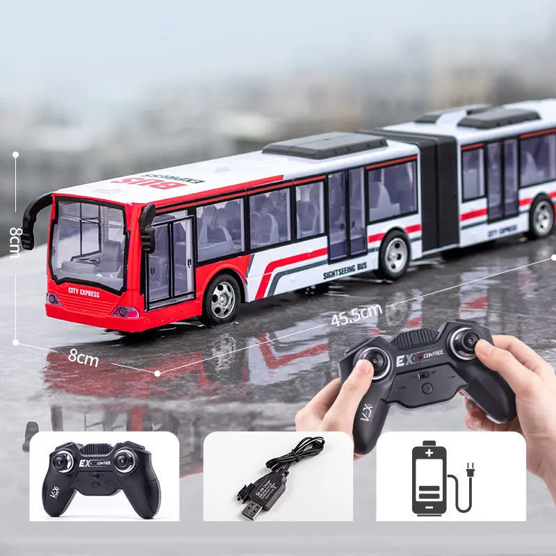 (Bateria I-1) Ônibus elétrico bidirecional extensível com controle remoto 2.4G, velocidade de 3 km/h, com luzes de LED e efeitos sonoros.