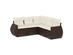 Conjunto de 5 Sofás para Jardim com Almofadões Vime Pe Castanho MAISON EXCLUSIVE (5 pcs)