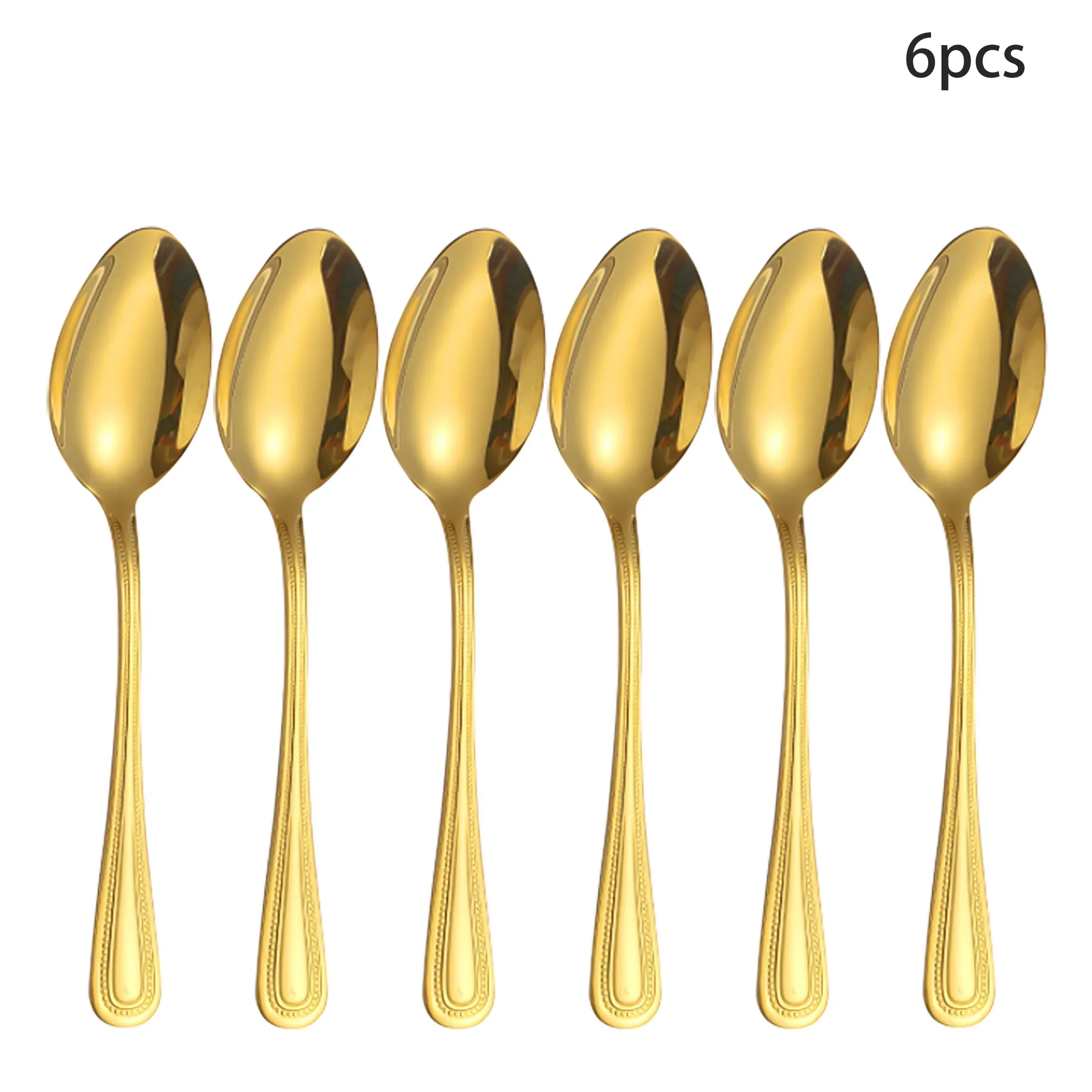 Conjunto De Talheres De Aço Inoxidável (6 Colheres Douradas), Talheres De Luxo Para Bife Com Detalhes Em Dourado, Incluindo Colher De Sobremesa.