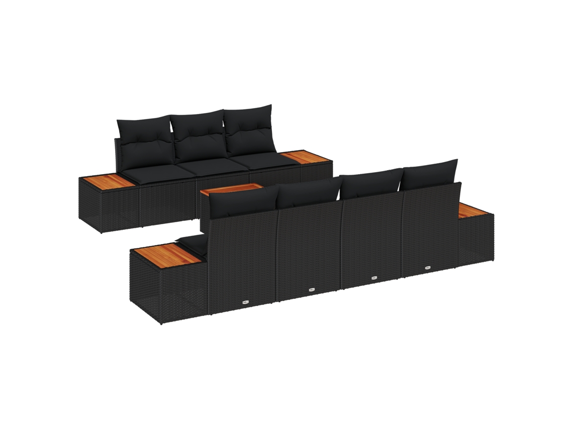 Conjunto 8 Conjunto De Sofá De Jardim Vidaxl Preto Vime Pe (55 X 55 X 37 Cm)