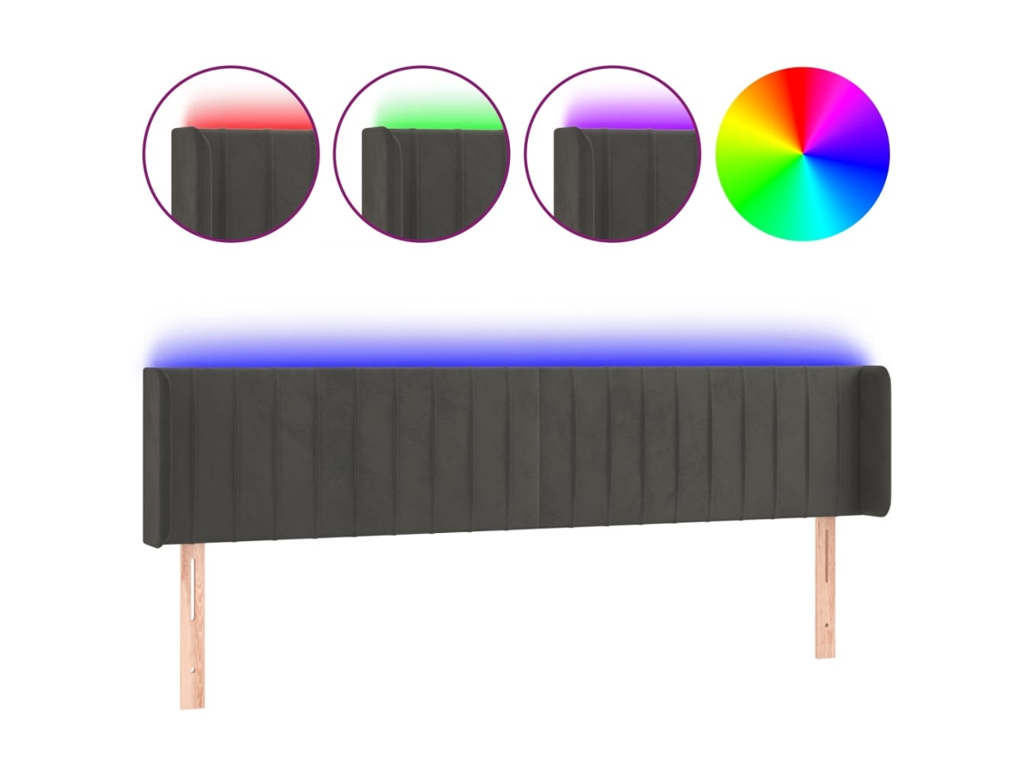 Led Headboard, Led Headboards Vidaxl Cinzeto Veludo (183 X 16 X 78/88 Cm)