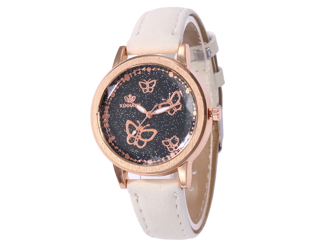 Reloj De Cuero Moda Unisex Dial Redondo Reloj De Pulsera De Cuarzo (blanco)