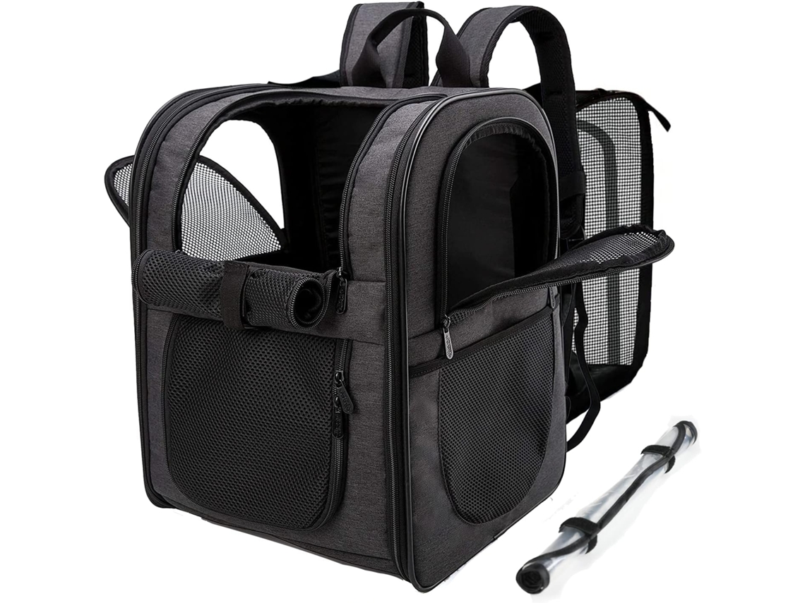 Mochila de Transporte para Cães e Gatos AQUAFORGE dobrável expansível com dimensões 32x28x42cm preta