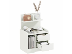 Mesa De Cabeceira Moderna Com 2 Gavetas E 3 Compartimentos Para Sala De Estar Quarto Carga 30 Kg 40x30x60 Cm Branco