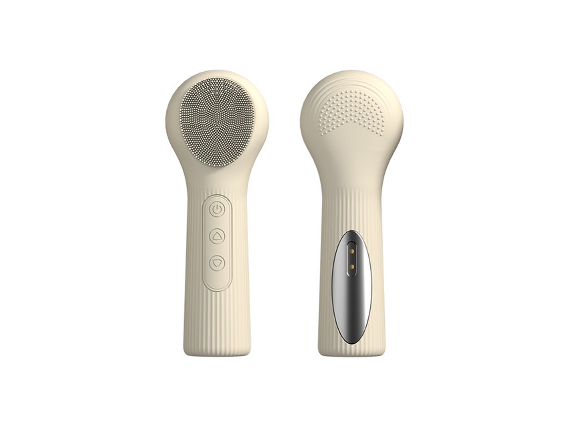 Escova De Limpeza Facial Vibratória Em Silicone Sensível À Temperatura, Escova Elétrica Esfoliante E Massajadora Facial, À Prova De Água, Bege.
