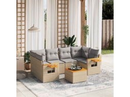 Vidaxl 7 Pcs Conjunto De Sofás P/ Jardim Com Almofadões Vime Pe Bege