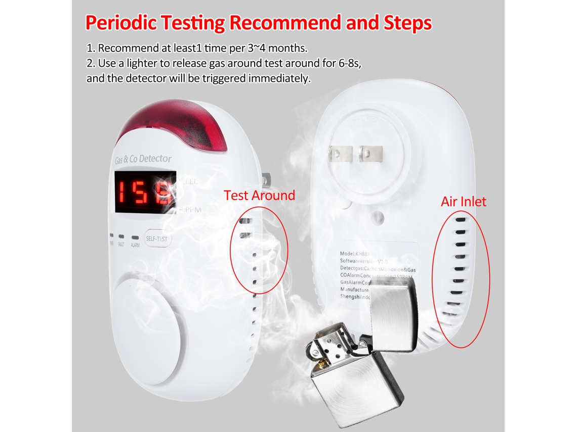 Detector de Gás Natural YURU, Plug-in, Alarme de Vazamento, GLP, Metano