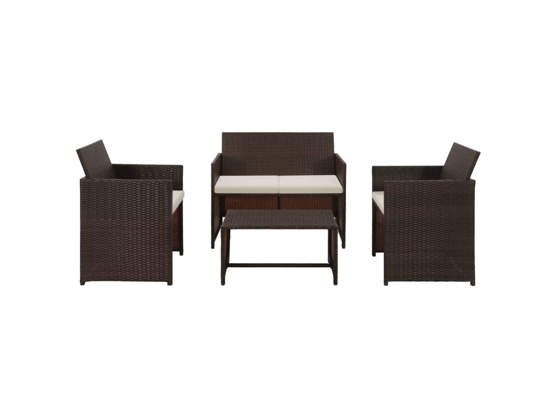 Conjunto de Sofá de Jardim 8 Peças Vime Pe Castanho Dkd Home Decor