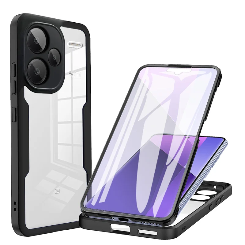 (preto, Redmi Note 14) Capa Protetora De Tela De 360° Full-pack, À Prova De Choque E Impressões Digitais, Proteção Total