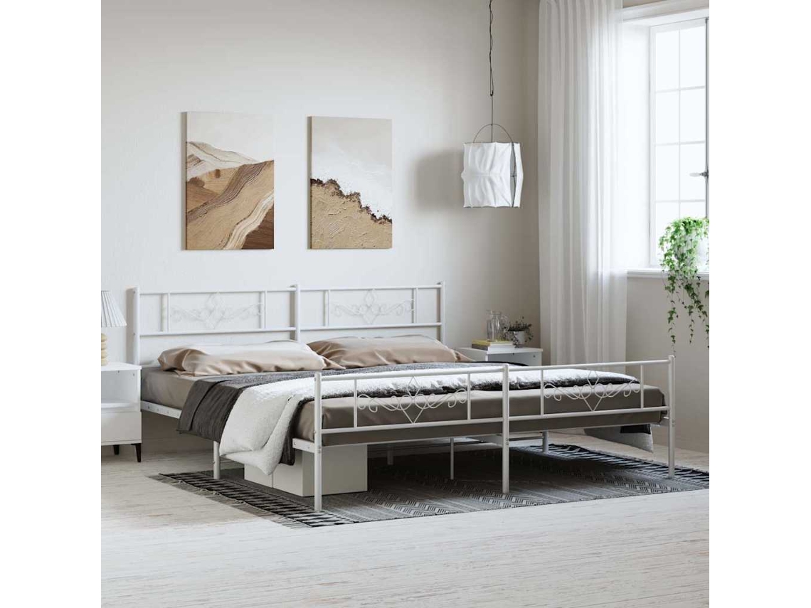 Vidaxl Estrutura De Cama Com Cabeceira E Pés 183x213 Cm Metal Branco