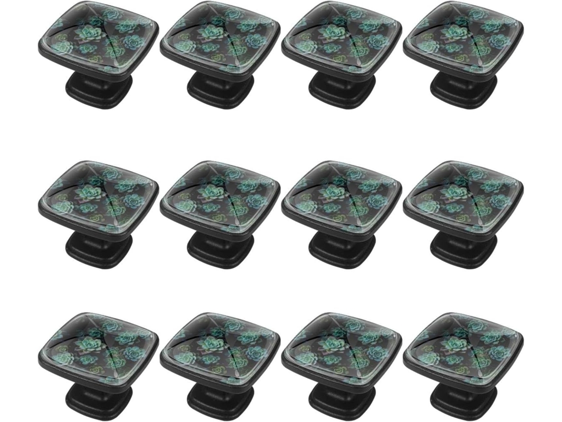 Puxadores Quadrados Para Armários De Cozinha, Puxadores Para Armários E Gavetas, 12 Peças, Flor De Cacto Verde