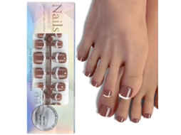 120 Peças De Unhas Postiças De Gel Para Dedos Do Pé Com Design Francês 12 Tamanhos Para Arte De Unhas Diy