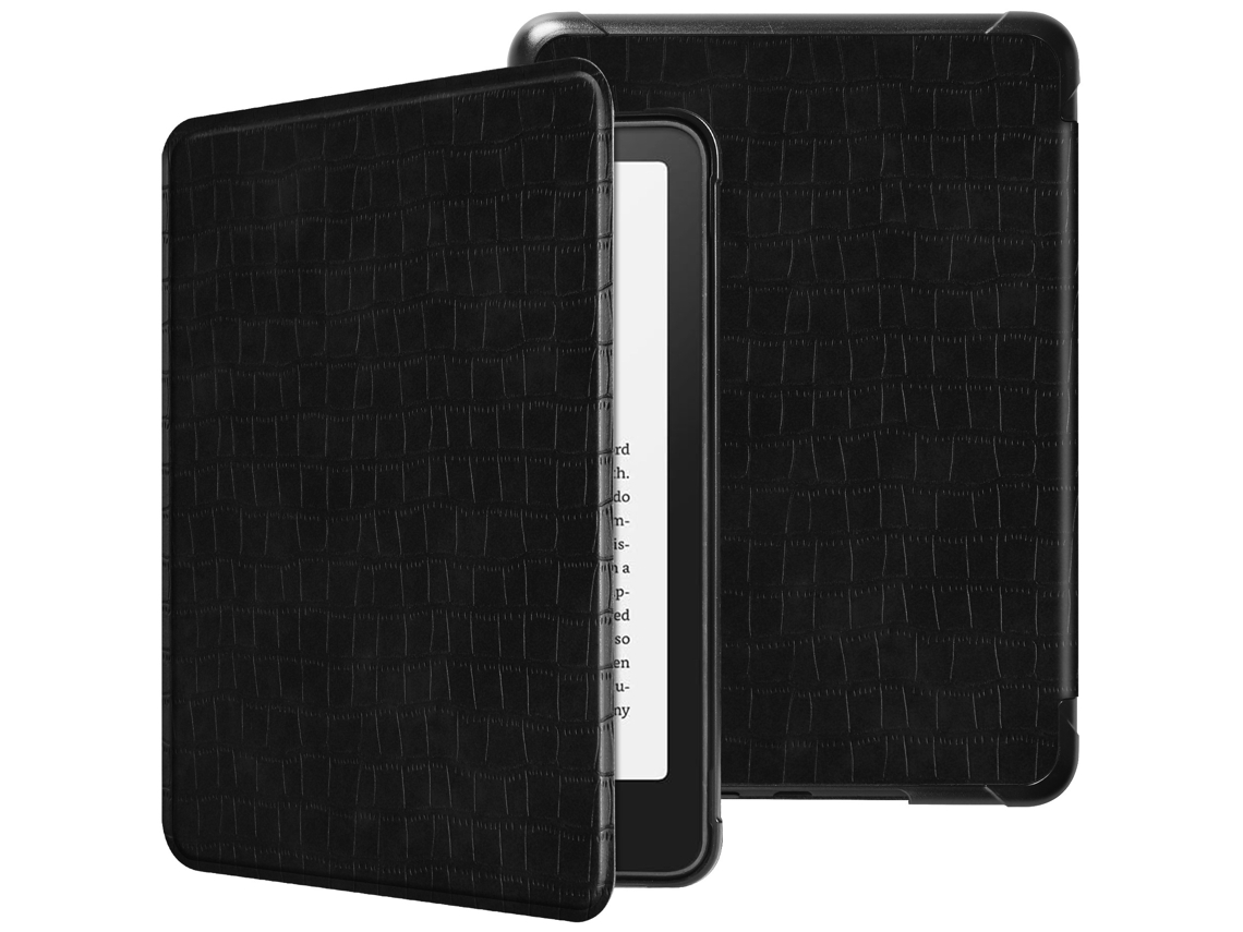 Elysve Capa Protetora Para Kindle Paperwhite 7 Polegadas 2024, Em Pele Sintética Com Padrão De Crocodilo Preto