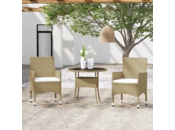 Vidaxl 3 Pcs Conjunto de Jantar para Jardim Vime Pe Bege