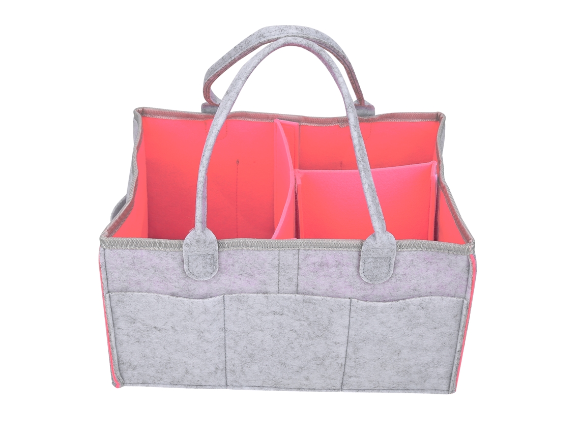 Mali organizador de Fraldas Bebê com Múltiplos Compartimentos Bolsa Mãe Feltro Cinza Rosa