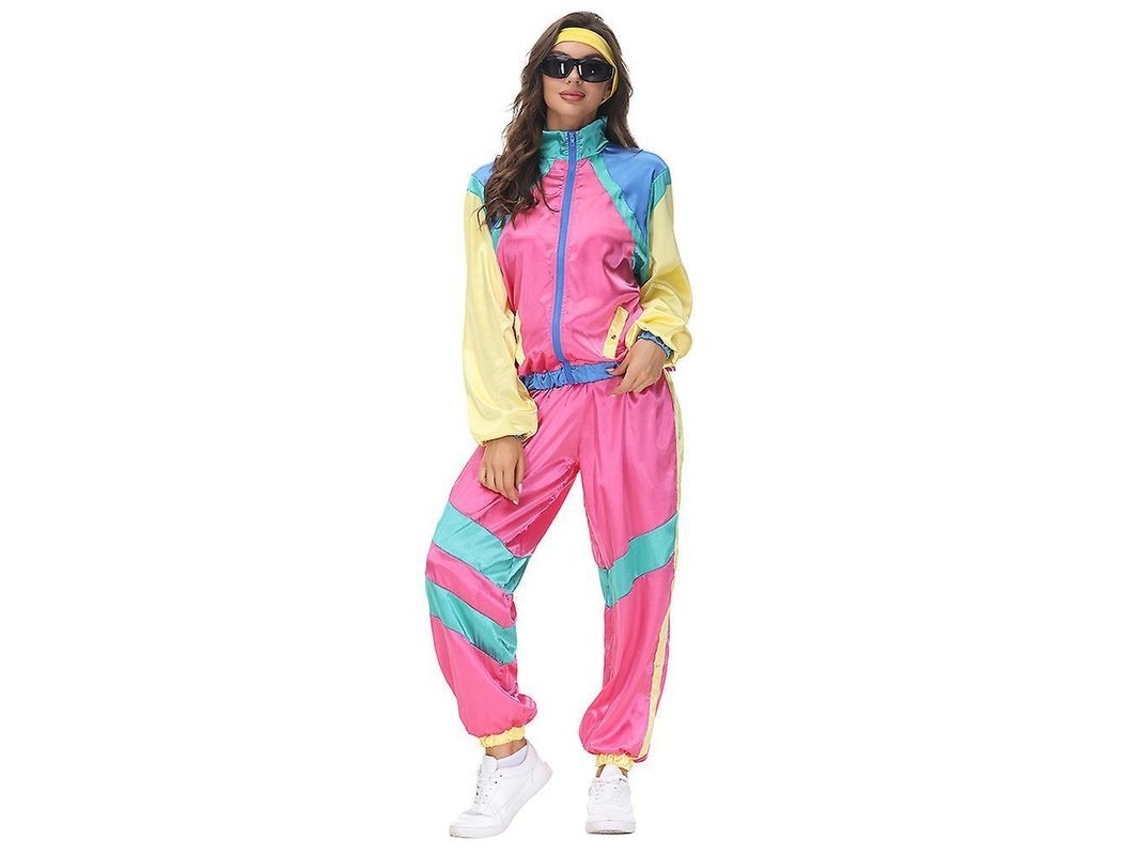 2026 traje Retro Hip Hop Anos 80 90 para Homem Mulher com Jaqueta Calças Lenço Festa de Disco Halloween M Mulheres