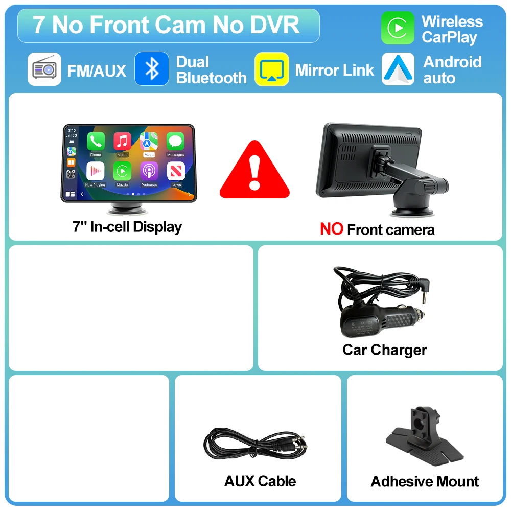 (carplay) Câmera Veicular, 7 Polegadas, 4k, Sem Fio, Carplay, Lente Dupla, Gps