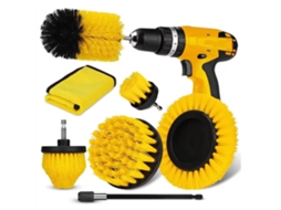 Amarelas Conjunto 7 Escovas Limpeza Furadeira Cerdas Nylon Vários Tamanhos Haste Extensora Banheiro Cozinha Carro Jardim MDUG