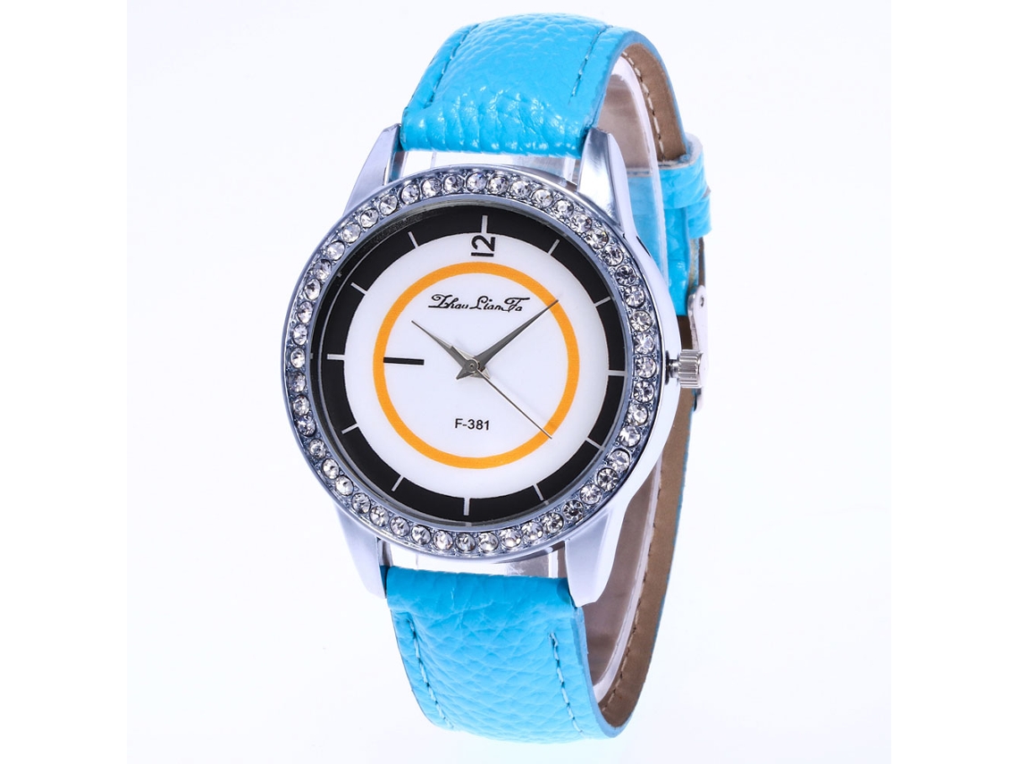 Relógio de Pulso Feminino de Moda com Pulseira de Couro Quartz Elegante Wathet