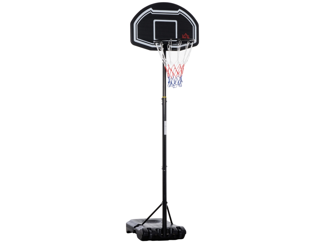 Cesta de Basquete Externa Altura Ajustável 160 210 Cm com Rodas e Base Preenchível 76x48x254 Cm Preto Ge