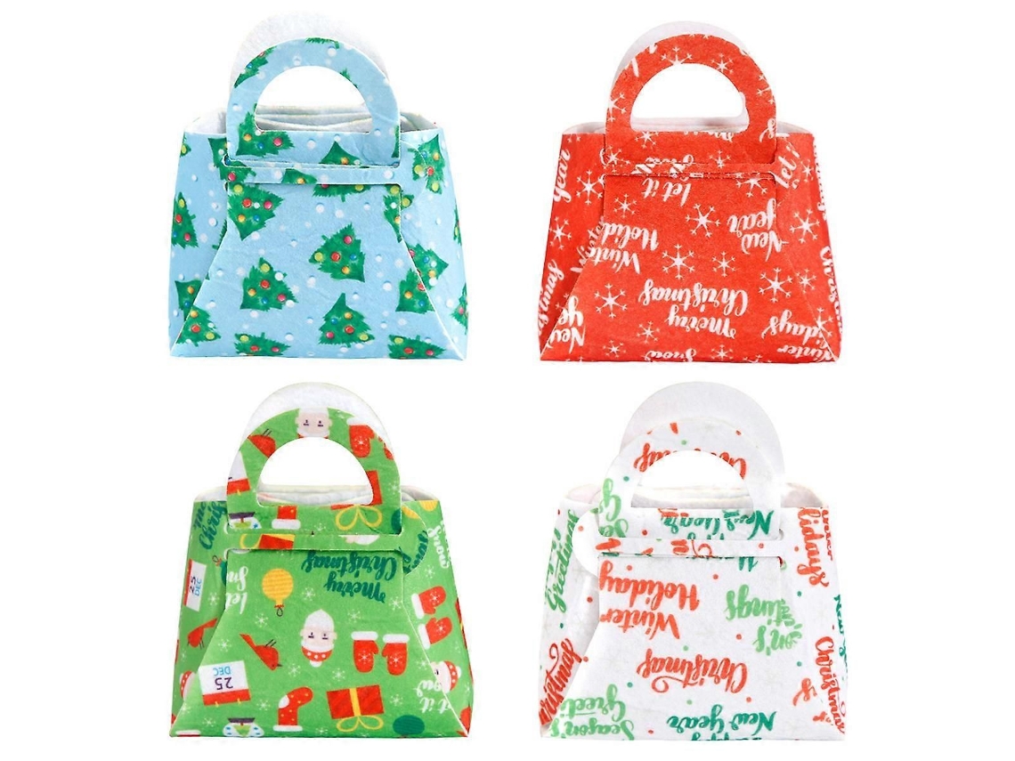 Conjunto de 4 Sacolas Presente Reutilizáveis ​​de Natal, Natal com Alças, Dobráveis para Doces, Compr GOKOCO