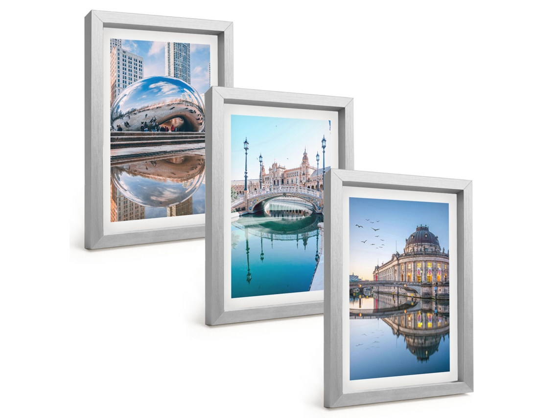 Quadros Decorativos Para Paredearquitetura De Cidades Na Água Moldura Prateada Quadros Para O Escritório Espelharte (3 Peças 20x30 Cm)