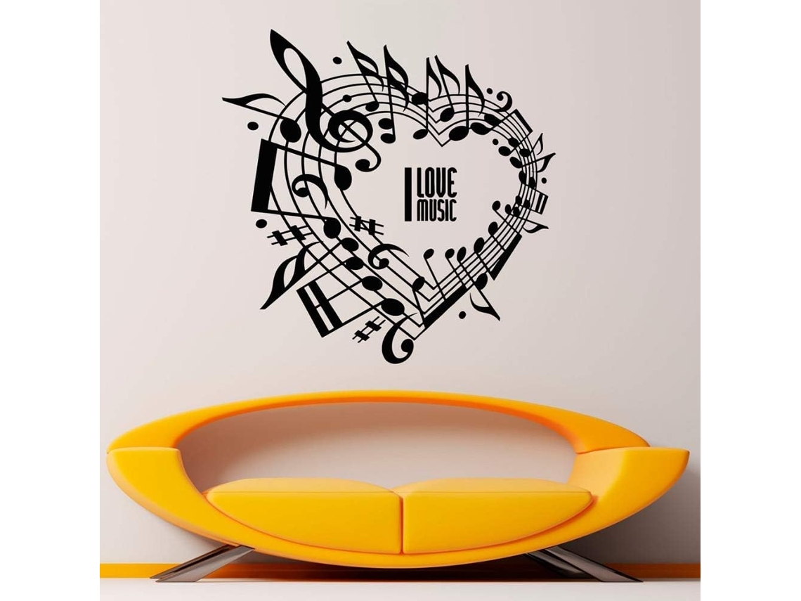 Adesivos de Parede Musicais "Eu Amo Notas Musicais" - Adesivos de Vinil Removíveis para Decoração de Paredes Internas, Quarto e Casa - 57x58cm