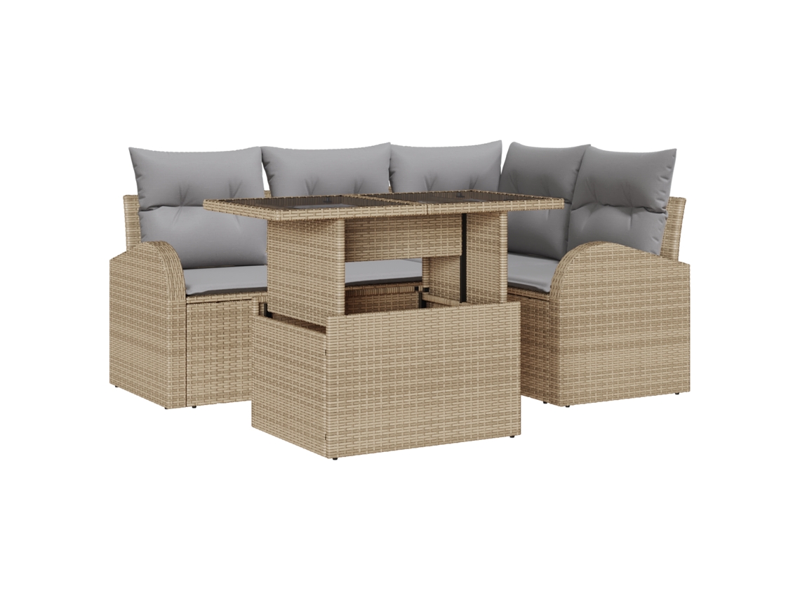 Conjunto 5 Móveis De Jardim Vidaxl Bege Vime Pe (100 X 55 X 73 Cm)