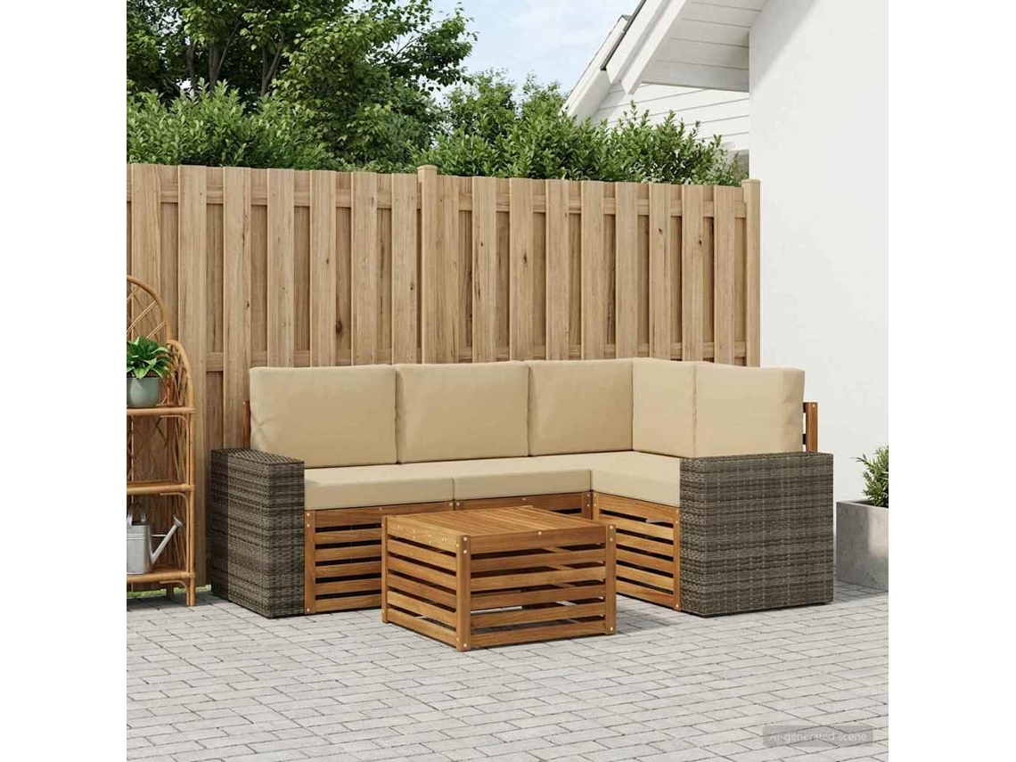 Vidaxl Conjunto De Sofás Para Exterior 5 Pcs Natural E Bege