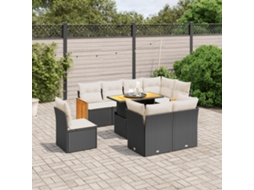 Vidaxl 9 Pcs Conjunto De Sofás P/ Jardim C/ Almofadões Vime Pe Preto