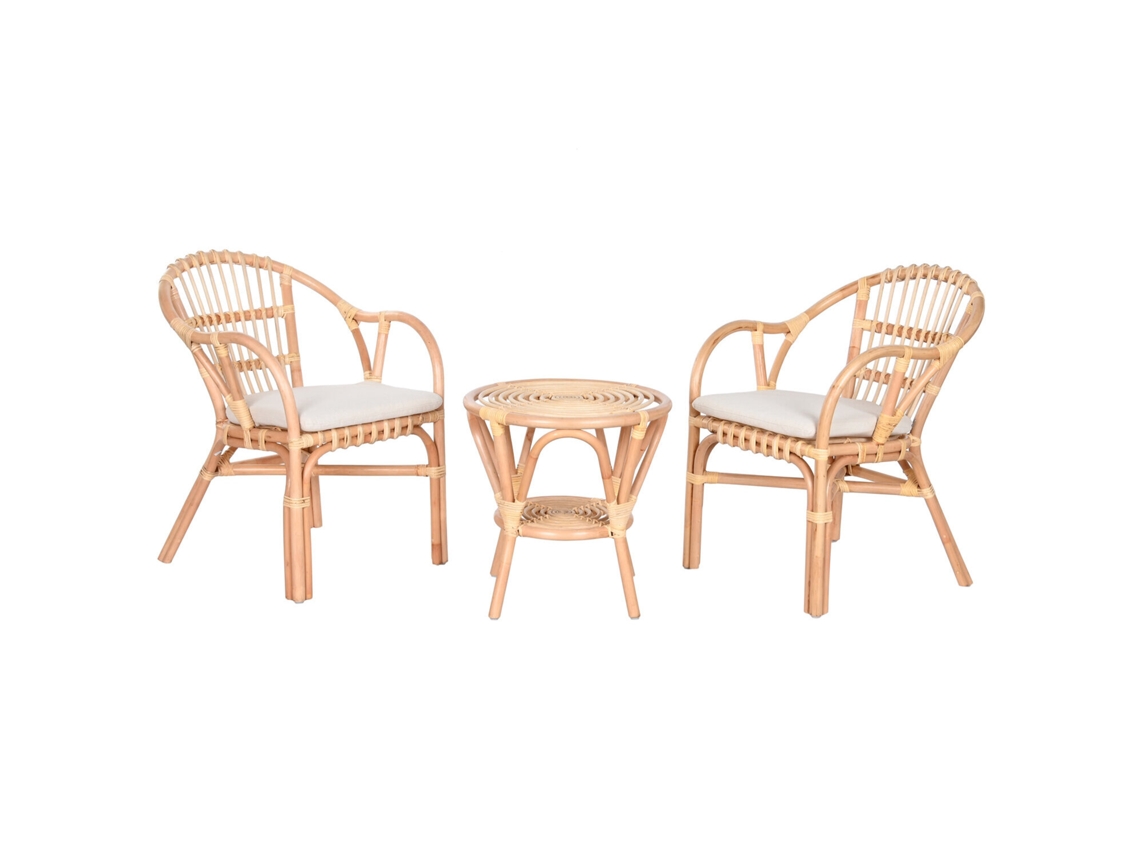 Conjunto de 3 Mesas de Vime e 2 Poltronas com Almofadas ALEXANDRA HOUSE LIVING (50x50x50cm)