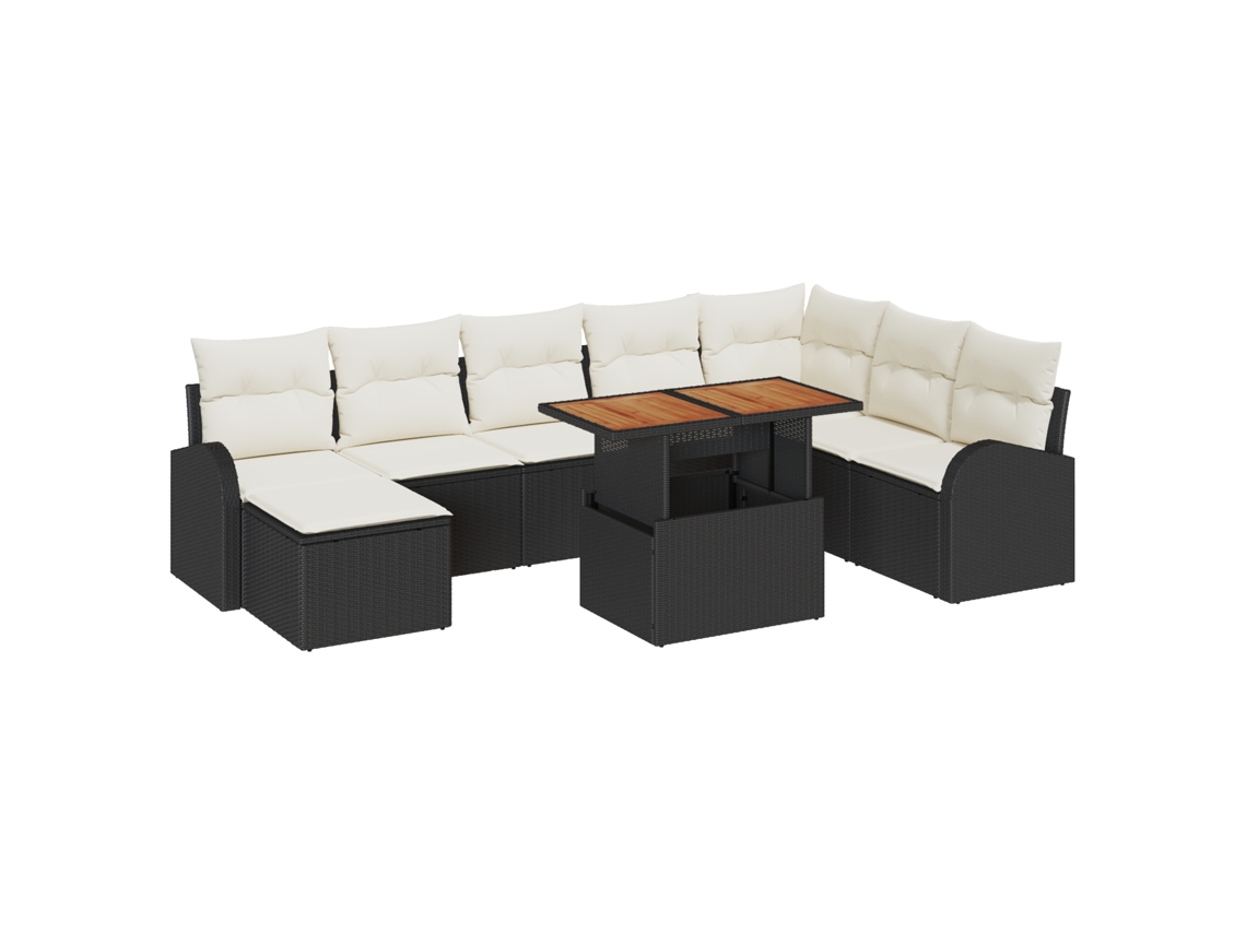 Conjunto 9 Sofá De Jardim Vidaxl Preto Vime Pe (100 X 55 X 73 Cm)