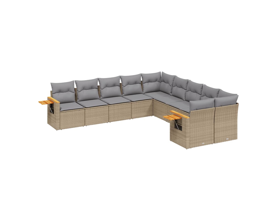 Conjunto de 10 Sofás para Jardim com Almofadões Vime Pe Bege MAISON EXCLUSIVE
