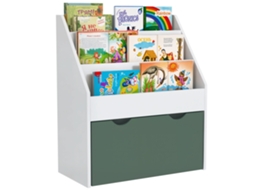 Estante Infantil Multifuncional Com 3 Prateleiras E Uma Gaveta. 62,5 Cm (comprimento) X 30 Cm (largura) X 70 Cm (altura). Verde.