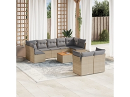 Vidaxl 10 Pcs Conjunto De Sofás P/ Jardim Com Almofadões Vime Pe Bege